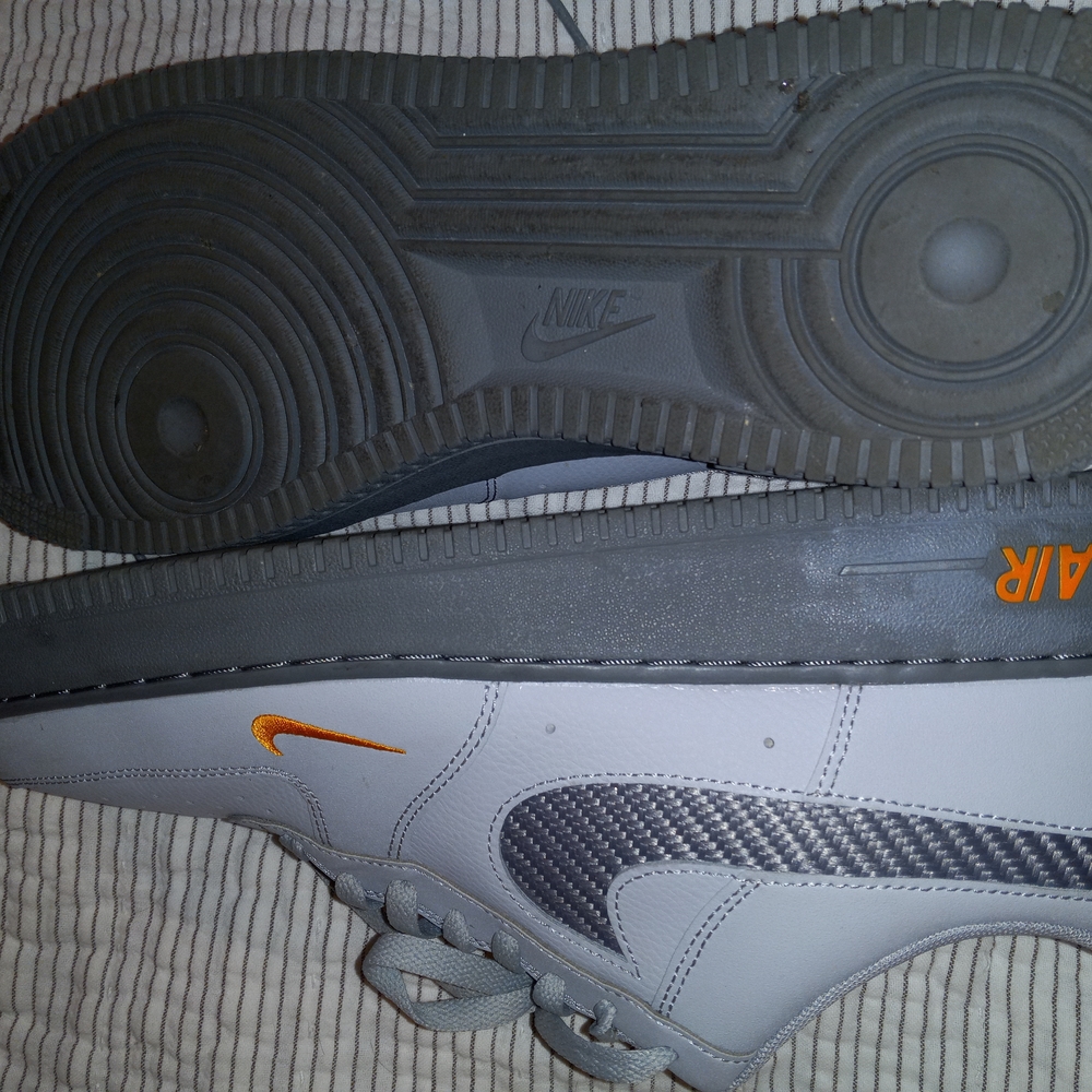 Nike Gray AF 1 Sneakers with Orange Classic Silhouette